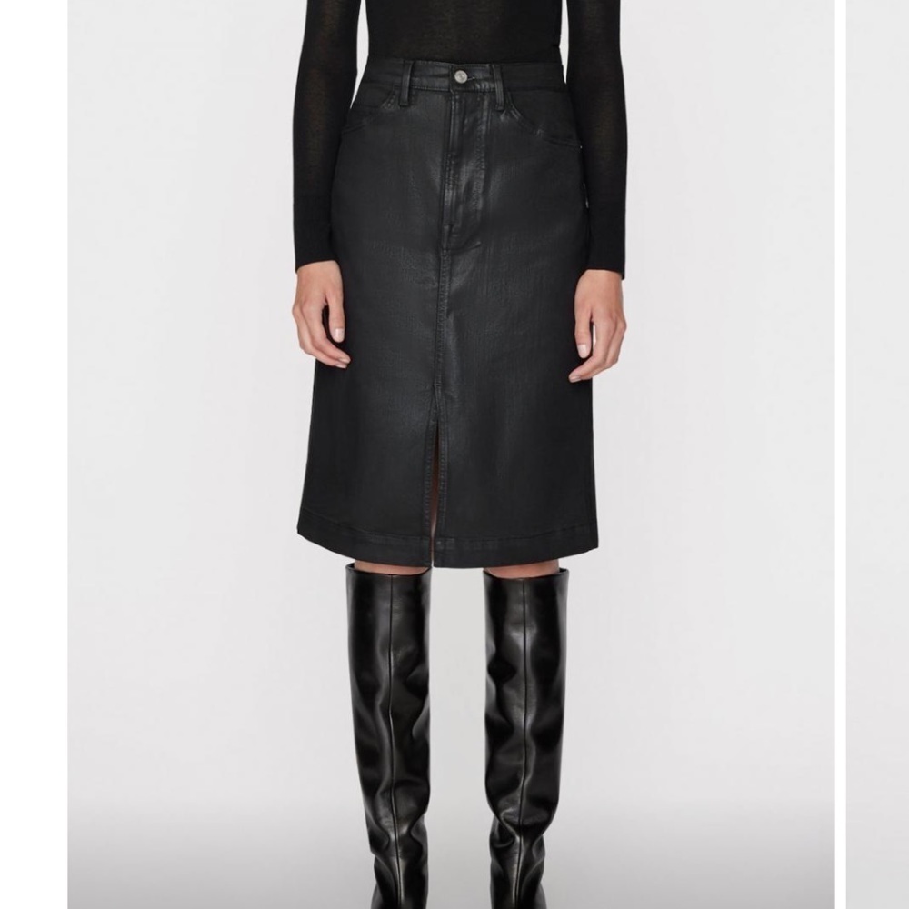 Frame Black Slit-Front Coated Midi Skirt 25